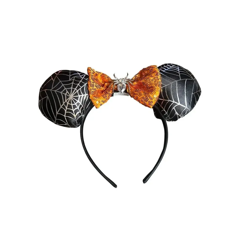 Disney Minnie Mouse Halloween Spiderweb Ears Orange Sequin Bow Spider 14007TJX